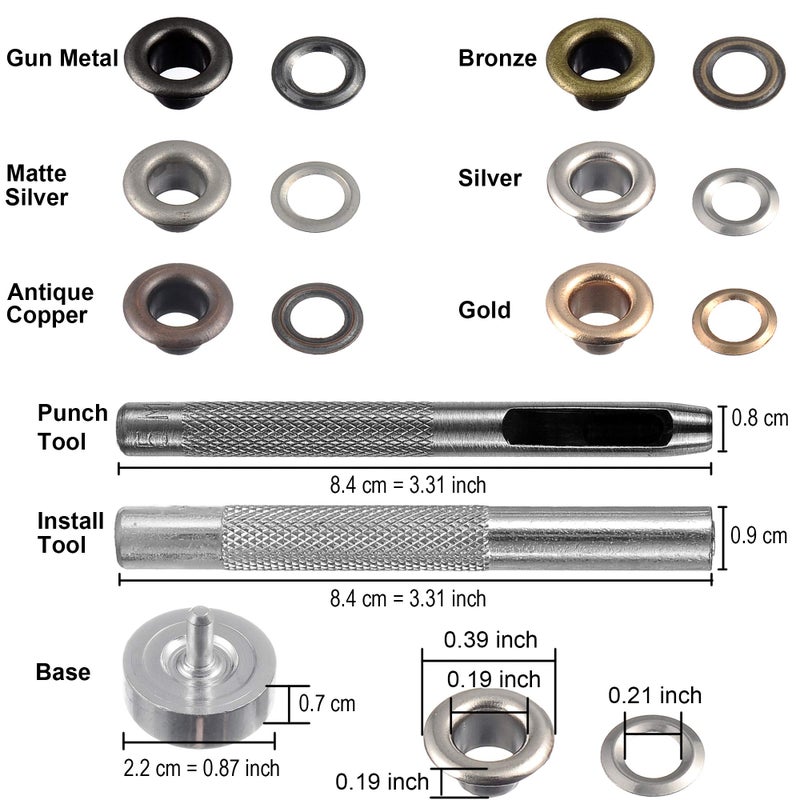 YORANYO 480 Sets Grommet Kit for Fabric Mixed Color Eyelets Set for Leather with Install Tool Storage Box for Scrapbooking Card Making Leather Craft Shoes Clothes Bags Fabric Canvas Paper Craft Inner 0.2 Inch - Image 2